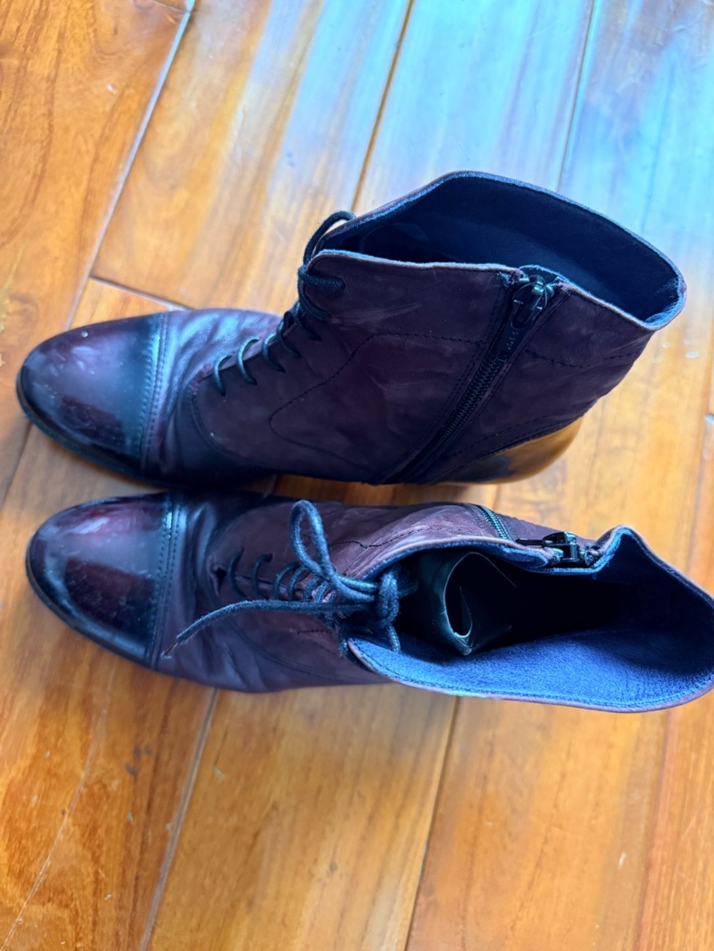 Lace-Up Ankle Boots in Dark Burgundy